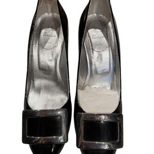 Roger Vivier Black Patent Heels with Silver Buckle